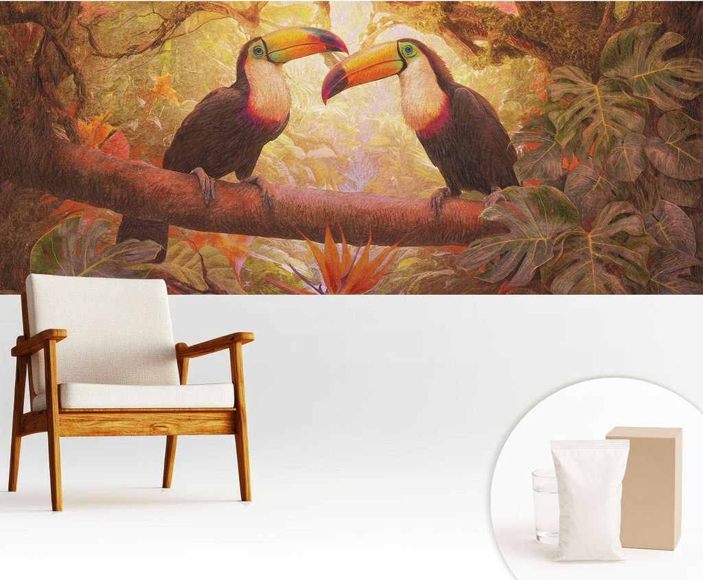 Fototapete - 250x104 cm - Tapete - Wandtapete - Wandbilder - Dekofolie - Tapete Folie - Wand - Dekoration - Wohnzimmer - Bunte Tukane
