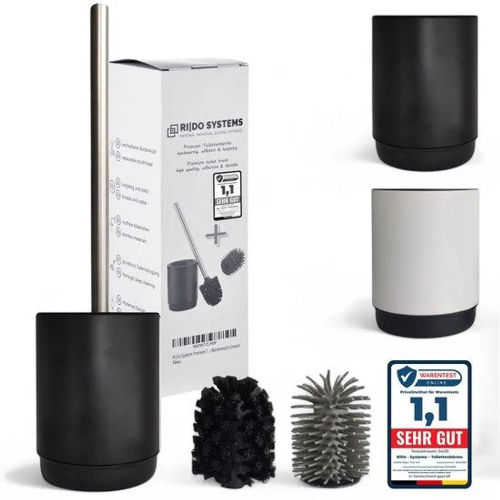 Balayette de toilette noire chic avec manche inox brossé haute qualité