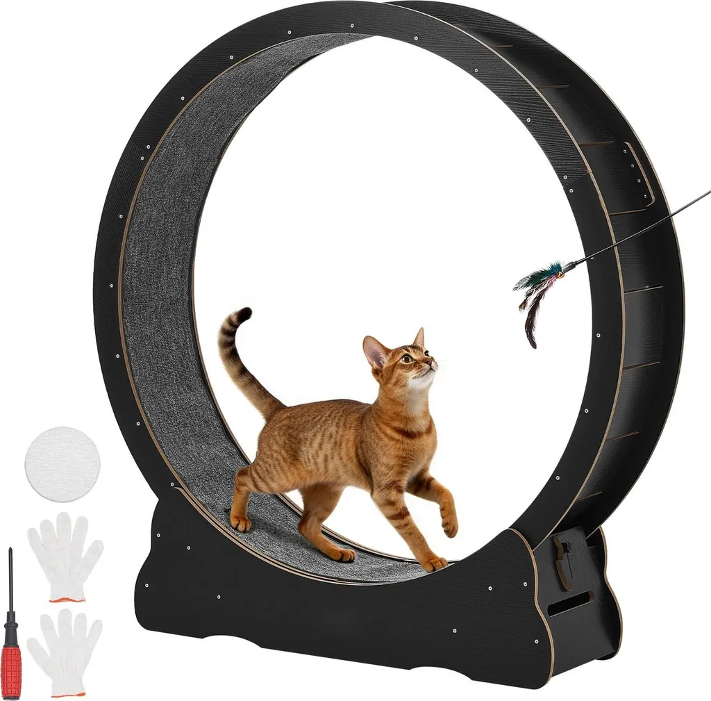Tapis roulant pour chat en bois noir - Roue d'activité silencieuse XL