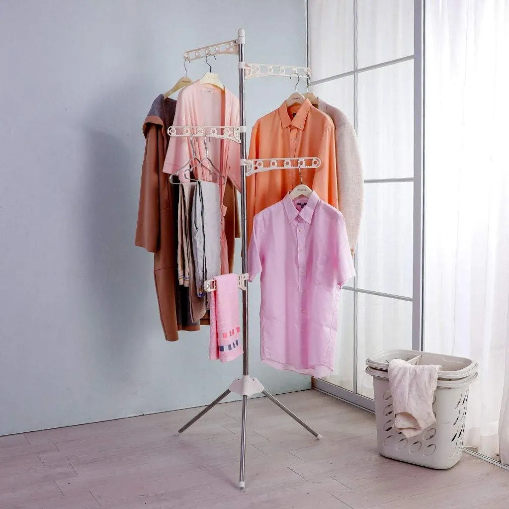 Étendoir à linge pliable trépied couleur ivoire - Organisateur portable