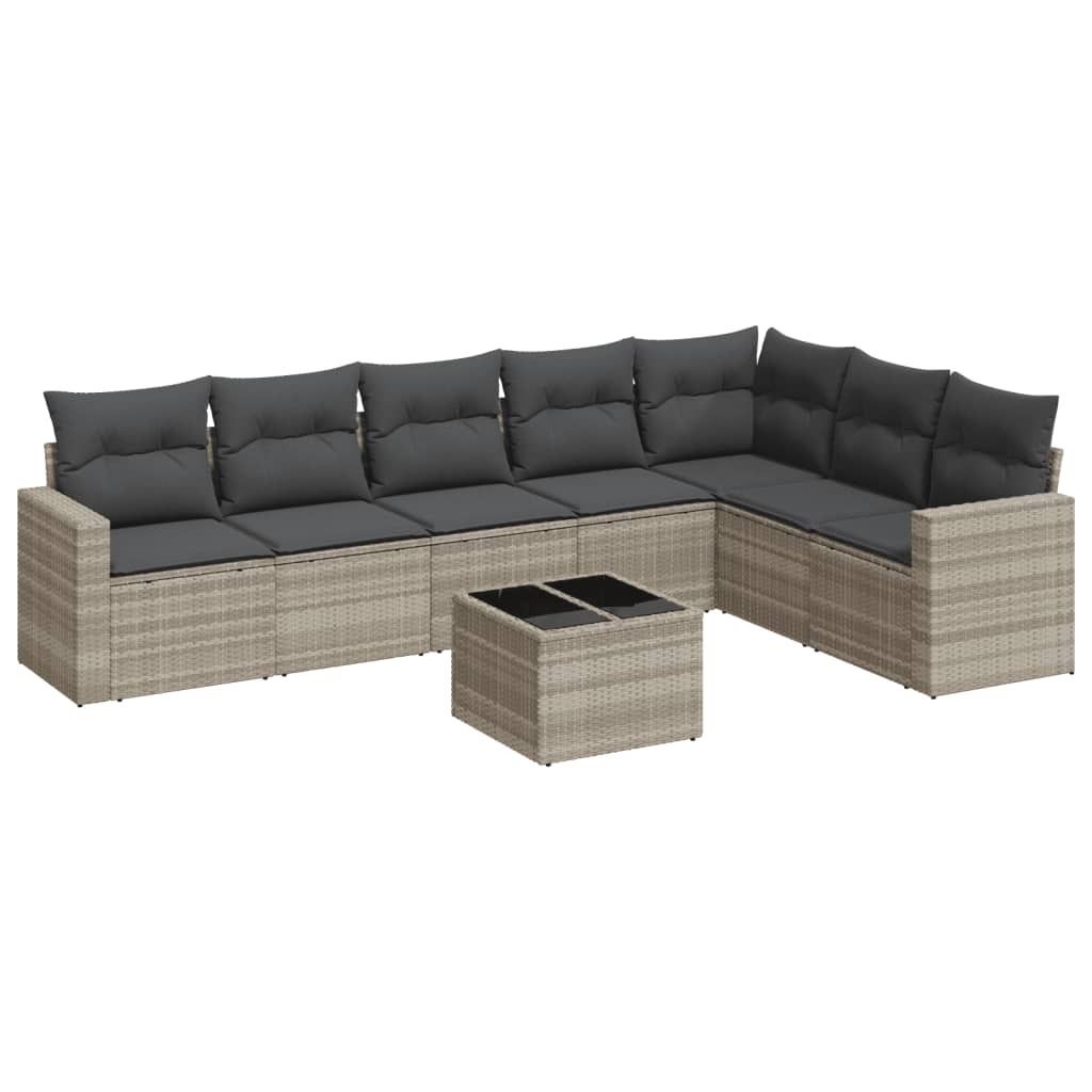 "WINTER SALE"Gartenmöbel - Outdoor-Lounge - 8-tlg. Garten-Sofagarnitur/Gartensofa-Set - Outdoor-Lounge-Set - mit Kissen Hellgrau Poly Rattan - Gar...
