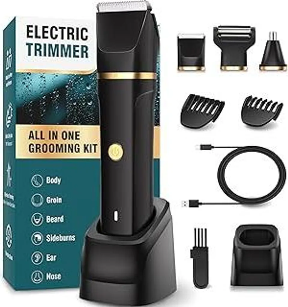 Rasoio intimo da uomo, rifinitore per peli del naso 3 in 1 e rasoio elettrico da uomo con base di ricarica verticale, utilizzo su pelle bagnata e asciutta, rasoio da uomo per zone intime, petto, gambe, ascelle, inguine, naso, IPX7 - 1