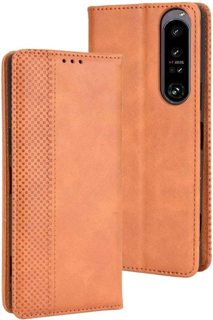 Étui Sony Xperia 1 IV en cuir rétro marron avec porte-cartes et support