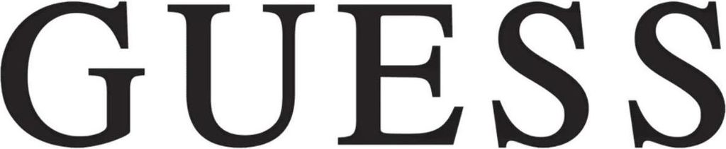 The image shows the word "GUESS" in large, black, sans-serif font against a white background.