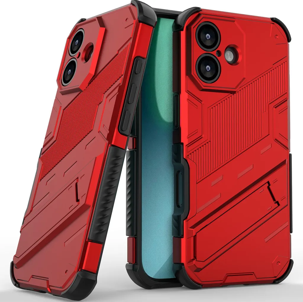 Custodia per iPhone 17 Custodia protettiva ibrida in PC TPU antiurto con funzione di supporto Rosso