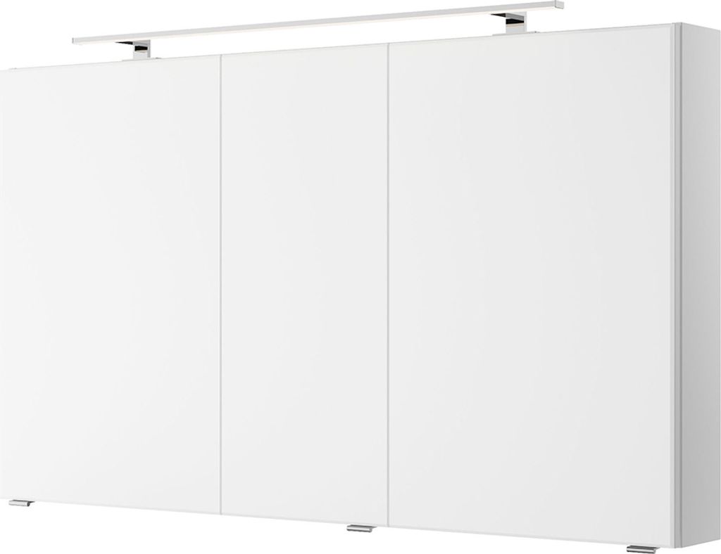 Bad Spiegelschrank mit 3D Funktion und LED Beleuchtung in weiß Glanz VILLATORO-66, B/H/T ca. 120/70,3/14,5 cm