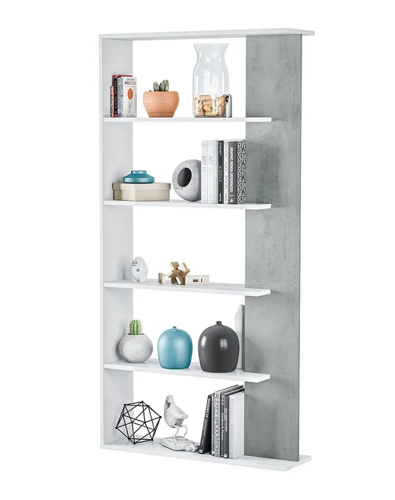 Étagère de bibliothèque ALIDA décor gris ciment - 90x180x25 cm moderne