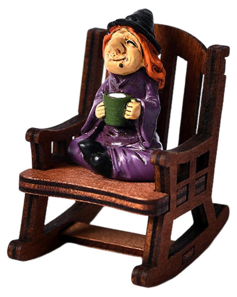 Halloween-Hexenfigur aus Kunstharz, Miniatur-Sensenmann-Statue, Hexengeist im Schaukelstuhl, gotische Dekoration für Schreibtisch oder Regal