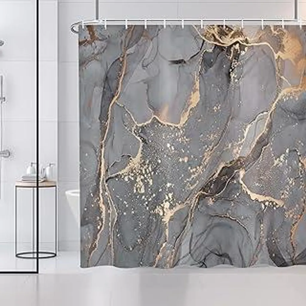 Tenda Doccia Design Marmo 180x180 Oro e Grigio - Luxury Bath
