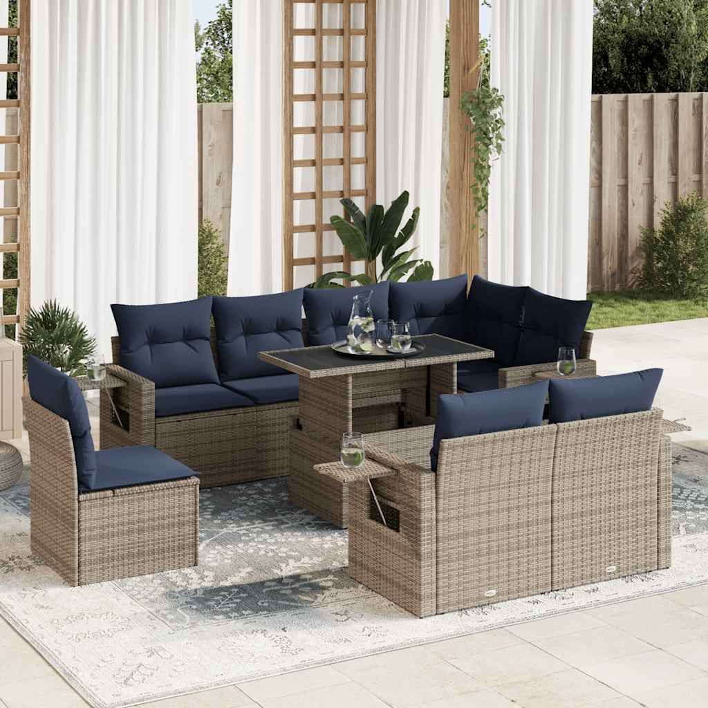 Möbel 9-tlg. Garten-Sofagarnitur mit Kissen Braun Poly Rattan Akazie - Gartenmöbelgarnituren 3326502
