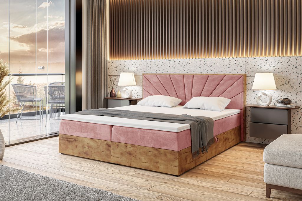 MEBLINI Boxspringbett mit Bettkasten - Gepolstert Doppelbett mit Matratze und Topper - Polsterbett mit Stauraum - Bett mit Kopfteil - Stauraumbett ...