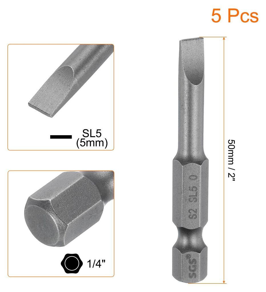5 Stš¹ck Flachkopf Schlitz Spitze Schraubendreher Bits Set S2 Magnetische Schlitz Schraubendreher-Bits SL5.0 mit 1/4 Zoll Sechskantschaft 5 mm L?nge