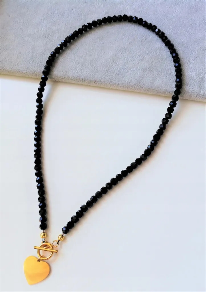 collana nera 6mm BIG HEART chiusura in acciaio 42 cm