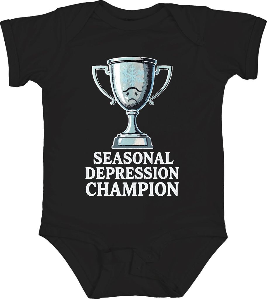 Seasonal Depression Champion winter trophy snowflake Geschenk Unisex Baby Body, Schwarz, 6/12