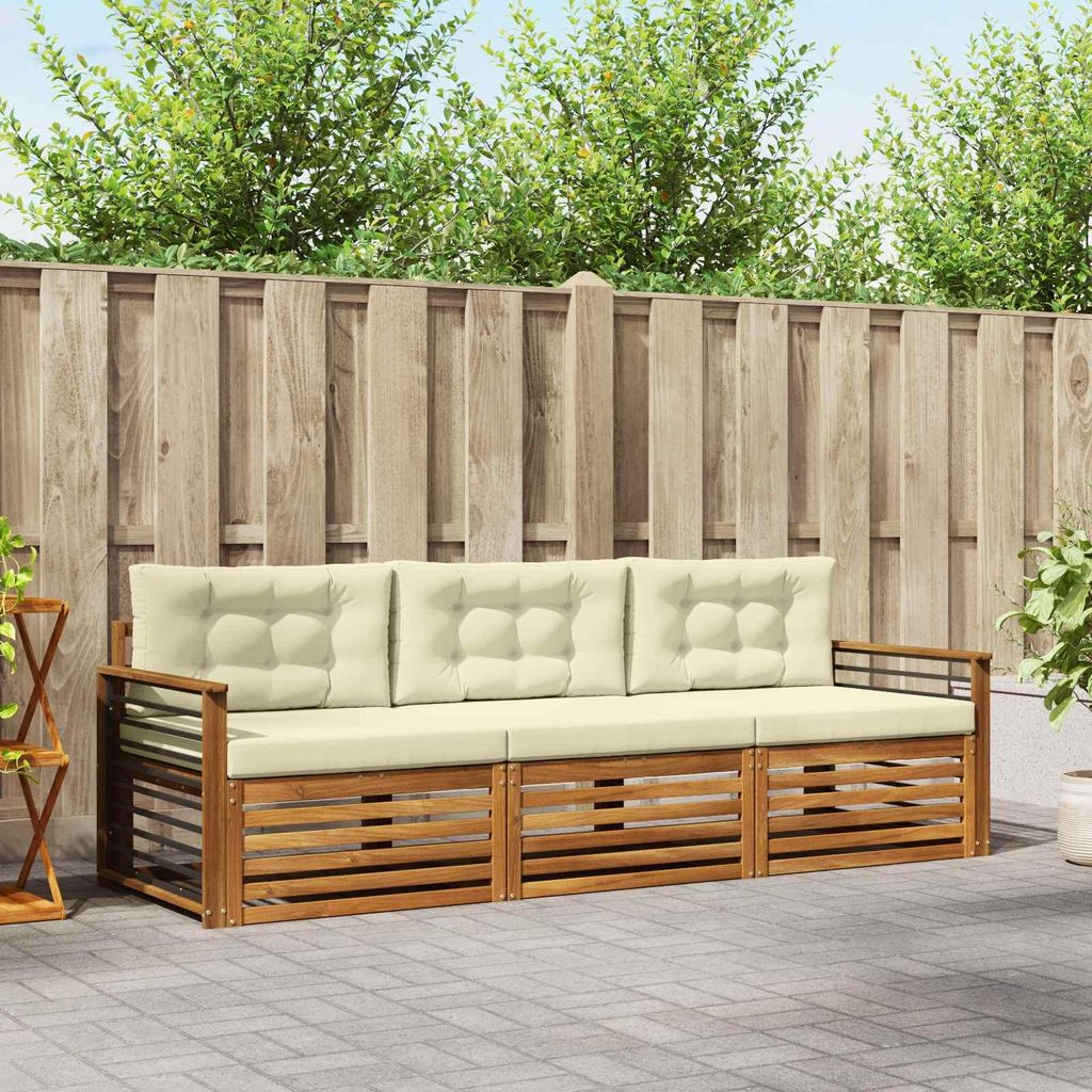 (Robust Möbel)Outdoor-Sofagarnitur - CLORIS - Balkonmöbe/Sitzgruppe - mit Kissen 3 pcs - Moderne Design - Natur und Creme - Gartensofas NeuM...