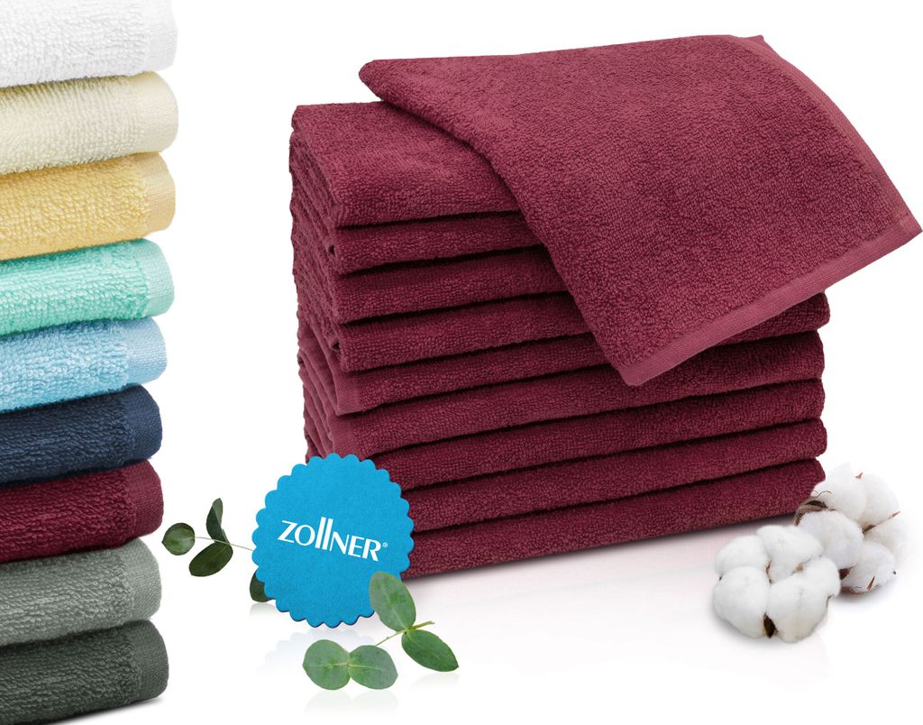 10er Set Gästehandtücher 30x50 cm, 100% Baumwolle, bordeaux