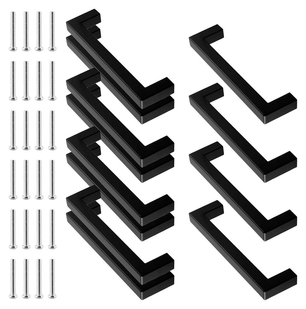 12 Stück Möbelgriffe Edelstahl Schwarz, Metall Küchengriffe 128mm Lochabstand, Türgriffe für Küchenschränke und Kleiderschränke