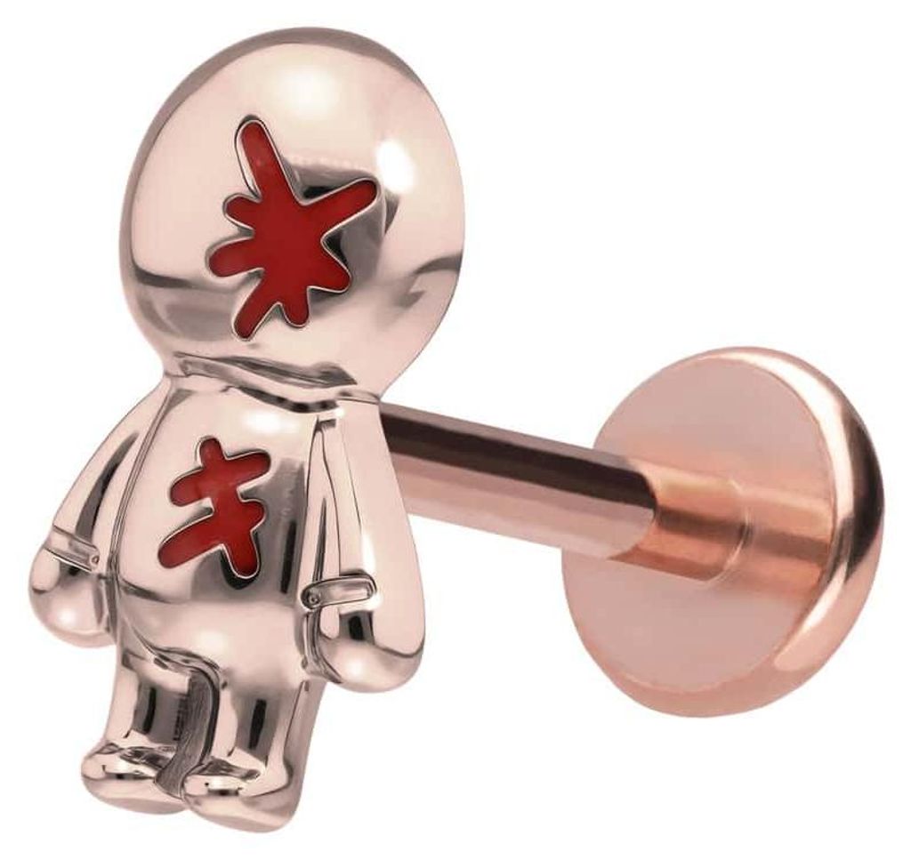 Ohrpiercing, Nasenpiercing Titan Labret mit Push Fit PUPPE RoséGold Stablänge: 10mm | Stabstärke: 1mm