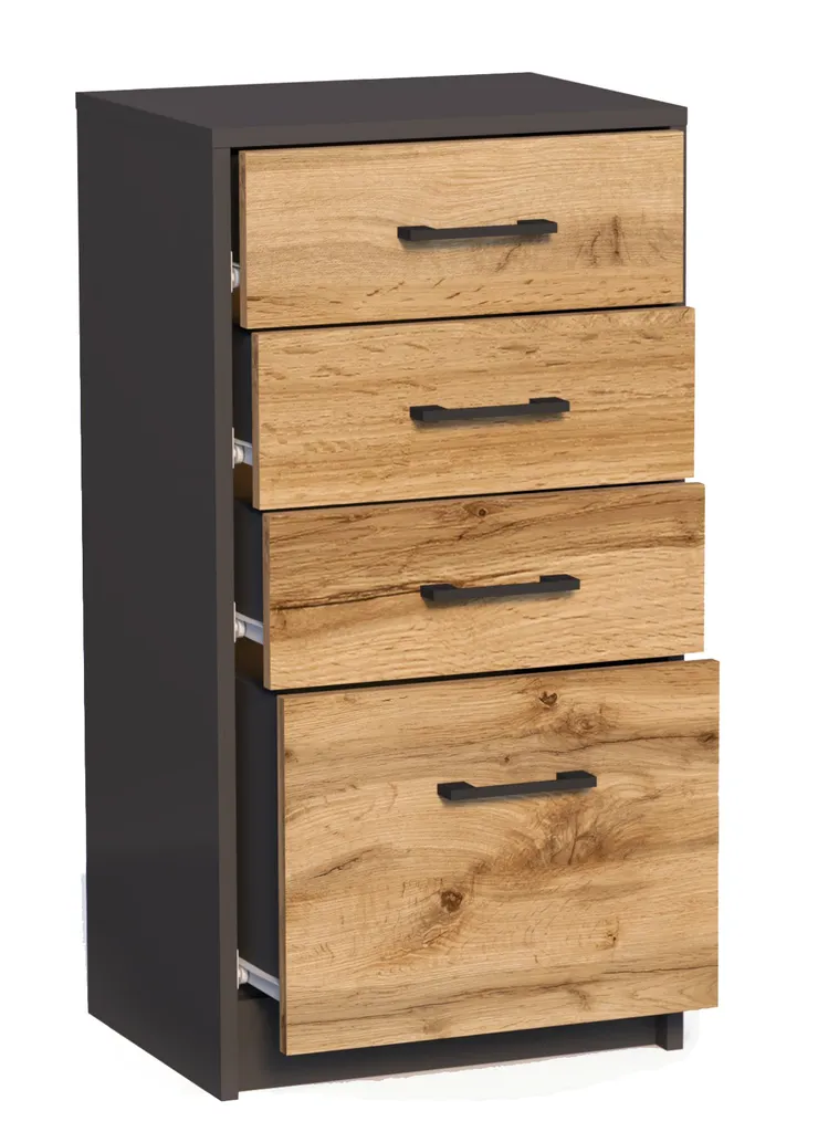 Commode étroite en chêne bicolore avec tiroirs de rangement IBOJA