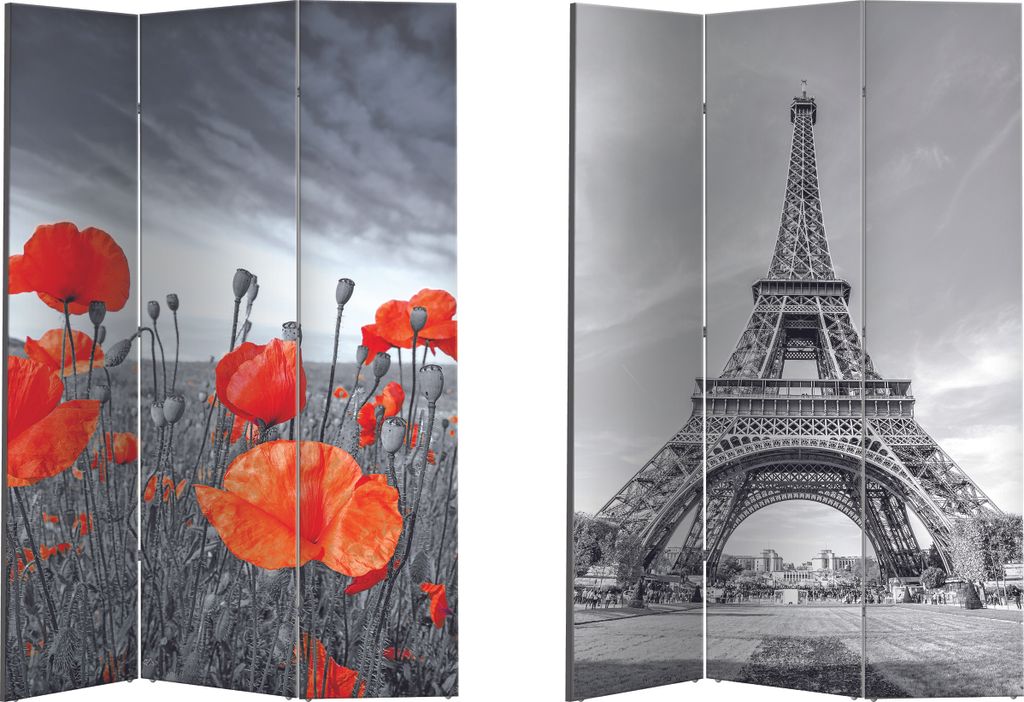 Paravent / Raumteiler / Spanische Wand / Trennwand / Motiv: Mohn / Paris