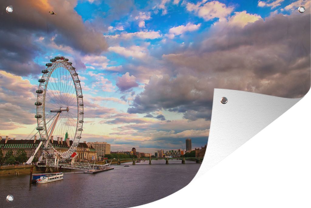 MuchoWow 90x60 cm Outdoor-Poster Gartendeko Sichtschutz Garten Poster für den Garten Weiße Wolkenformation über dem London Eye in London