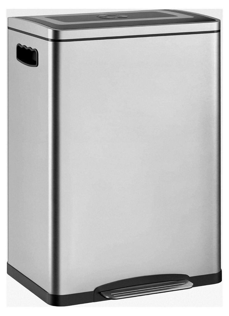 Mülleimer 40L Treteimer mit Deckel und Fußpedal, Abfallbehälter mit 2 Inneneimern, Soft-Close-Funktion für Wohnzimmer und Büro, Edelstahl, Sil...