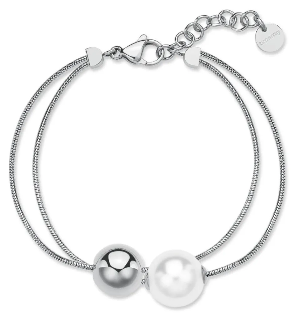 Bracelet gourmette double rang en acier inoxydable et perle de nacre
