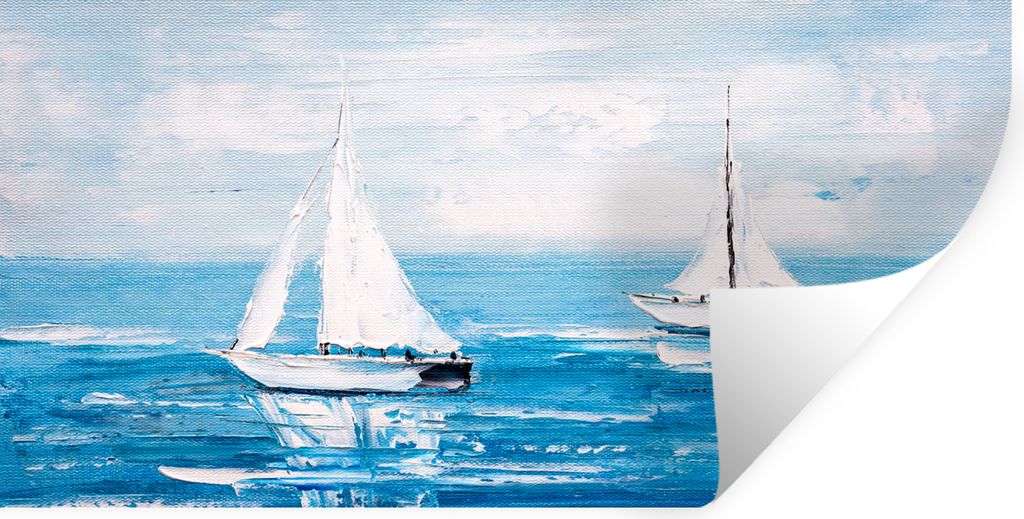 MuchoWow Wandtattoo Wandsticker Wandaufkleber Malerei - Ölfarbe - Boot - Wasser 120x60 cm Selbstklebend und Repositionierbar - Sticker - Dekorfolie