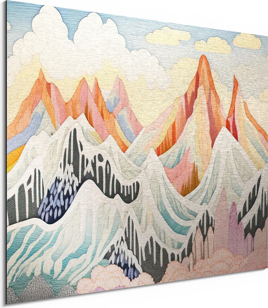 DEQORI Alu-Dibond Bild Silber 80x60 cm 'Farbenrausch der Berge' Wandbild Metall dünn