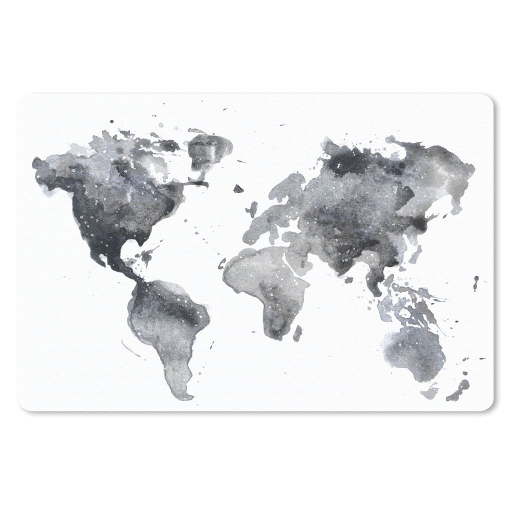 MuchoWow Schreibtischunterlage Weltkarte - Abstrakt - Grau - Aquarell 60x40 cm - XXL Mauspad - Großes Mauspad