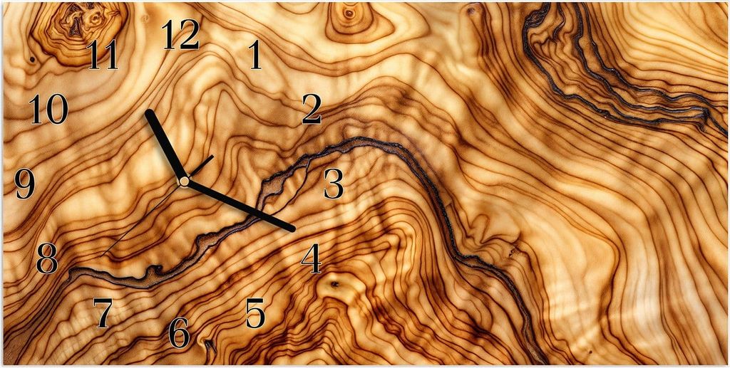 Wanduhr aus Glas mit Motiv Holzmuster- 60 x 30 cm - inkl. Aufhängesystem