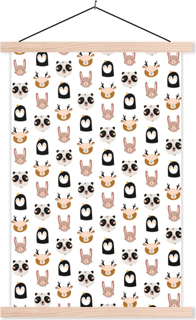 MuchoWow Textilposter Tiere - Pastell - Muster 60x90 cm mit holzfarbenen Rahmen - Textil