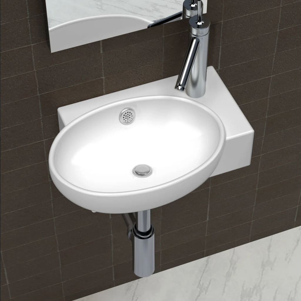 vidaXL Waschbecken mit Wasserhahn-Loch und Überlaufloch Produktbild 