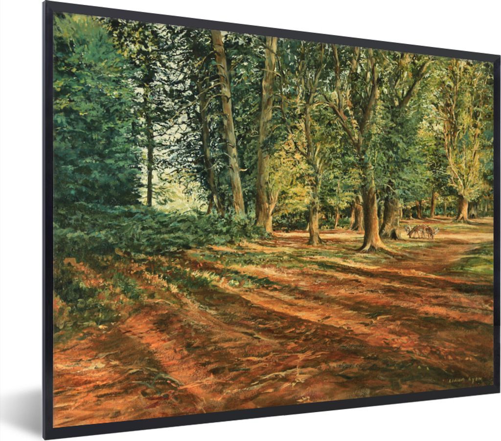 MuchoWow Gerahmtes Poster Ein Ölgemälde eines Waldes 80x60 cm - Poster mit Schwarzem Bilderrahmen Wandposter Rahmen Foto Bilder - Schwarzem - M...