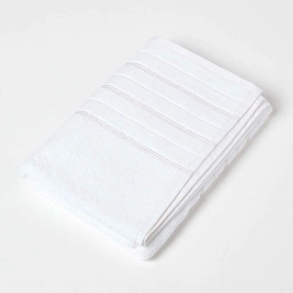 Asciugamano da Doccia Homescapes Bianco Glitter 70x130 Cotone 100%
