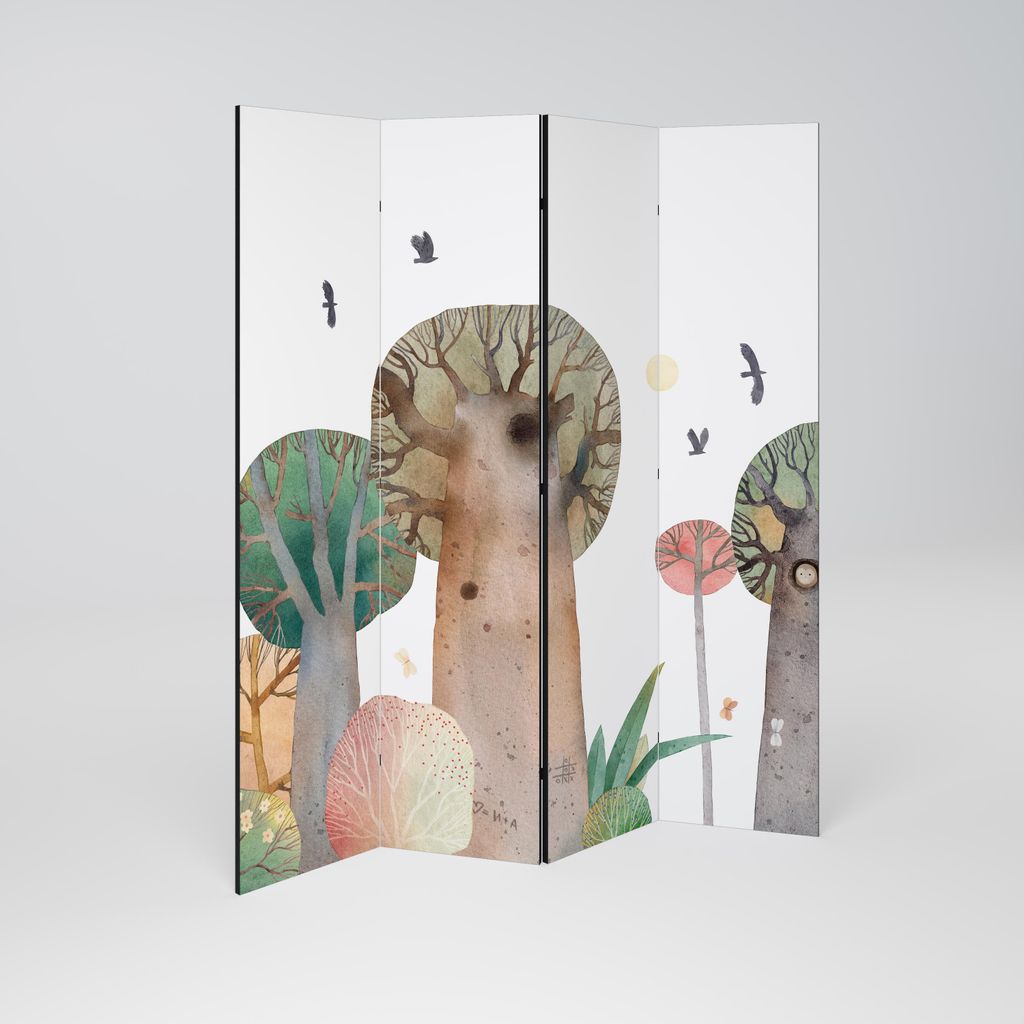 SpaceRebels Paravent Raumteiler - 4-teilig Raumtrenner, Druck 1-Seite - Raumtrenner - Trennwand Wohnung - Room Divider - Spanische Wand Deko Modern...