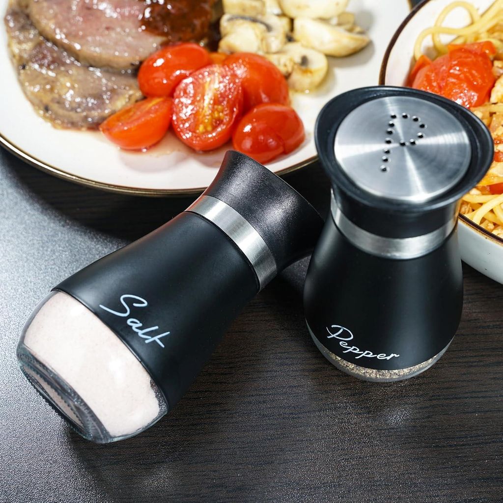 Salz- und Pfeffermühlen-Set, Glasboden Salz-Pfeffer-Shaker mit Edelstahlverschluss für Küchengeräte, Kochtisch, Camping, BBQ Gewürzbehälter, ...