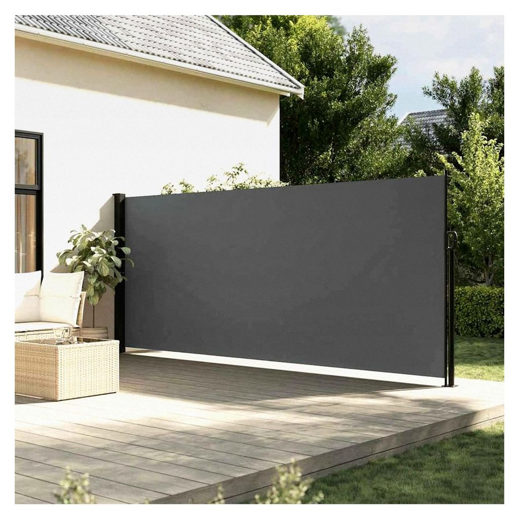 Ausziehbare Seitenmarkise für Garten, Terrasse und Balkon Anthrazit 160x600cm | UV-Schutz | Montagezubehör inklusive