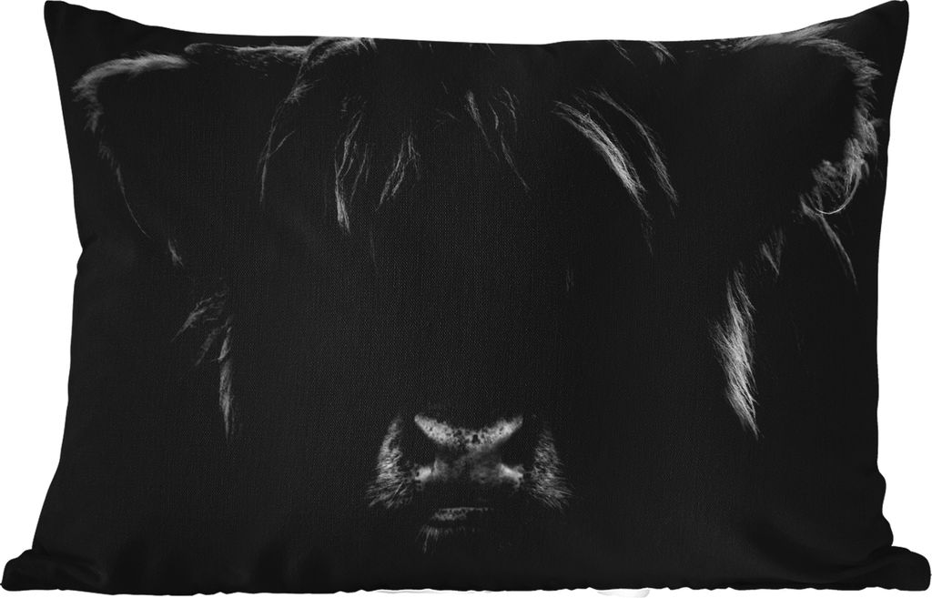 MuchoWow Outdoor Kissen - Schottisches Hochlandrind - Kuh - Schwarz - Weiß - Porträt - 60x40 cm - Wetterfest - Lounge Kissen - Zierkissen - Kis...