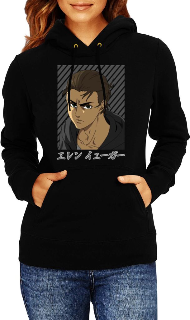 Damen Kapuzenpullover Japan Manga Comics Anime Attack Anime On Titan Eren Yeager 07 Var-016 Main Titan, Lady S / Schwarz