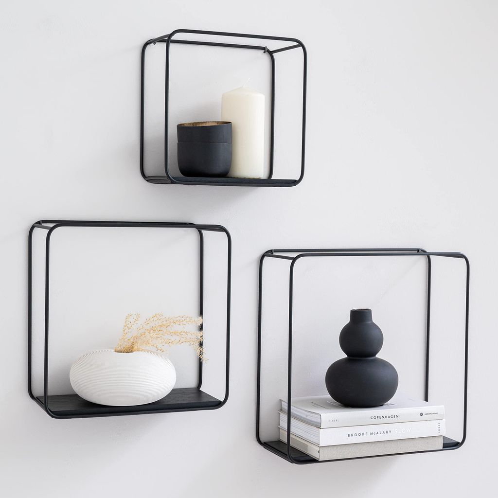 Jona Wandregal-Set | 3-teiliges Hängeregal aus Metall und Echtholzfurnier | Wanddekoration und Aufbewahrung für Bad, Wohnzimmer, Küche, Schlafzi...