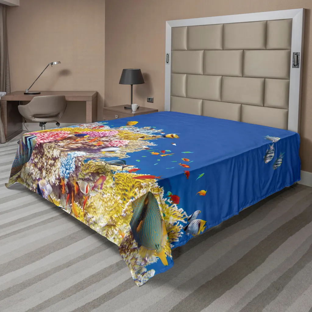 Drap de lit thème marin pour chambre parentale déco voyage 260x228 cm