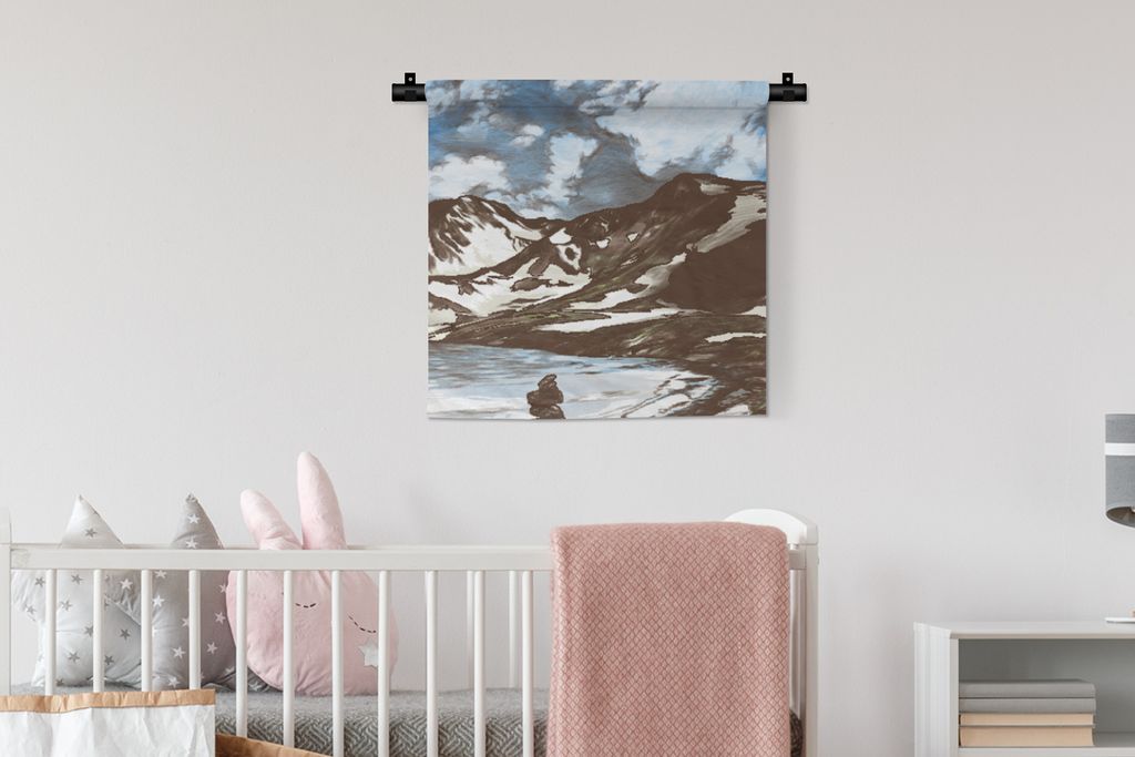 MuchoWow Wandteppich Wandbehang Berg - Meer - Himmel 60x60 cm Tapisserie Dekoration Wandtuch - Dekorationen - Wand Decke