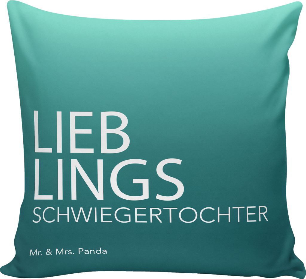 Mr. & Mrs. Panda Kissen 40x40 Schwiegertochter - Aquarellblau - Geschenk, Zierkissen, Hochzeit, Spruch, kuschelkissen, Geschenkidee, Sofa, Kleines,...
