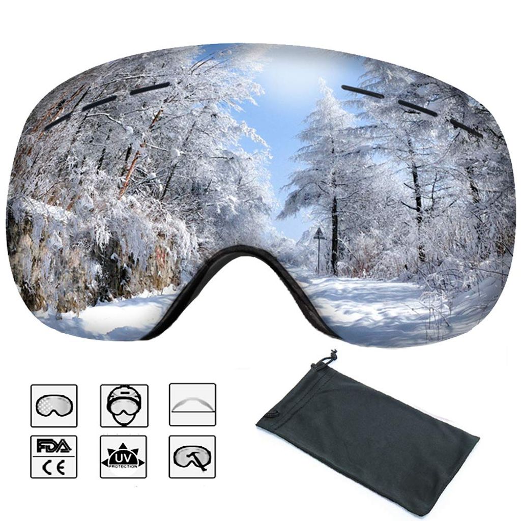 Kinder Snowboardbrille Skibrille UV-Schutz Silber Antibeschlag Schneebrille 