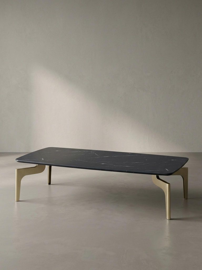 Couchtisch 120x60x30,5 cm mit Hochglanz Marmor Optik Schwarz / Gold, Wohnzimmertisch Rechteckig mit Metall-Gestell, Sofatisch Groß, Tisch Wohnzimmer
