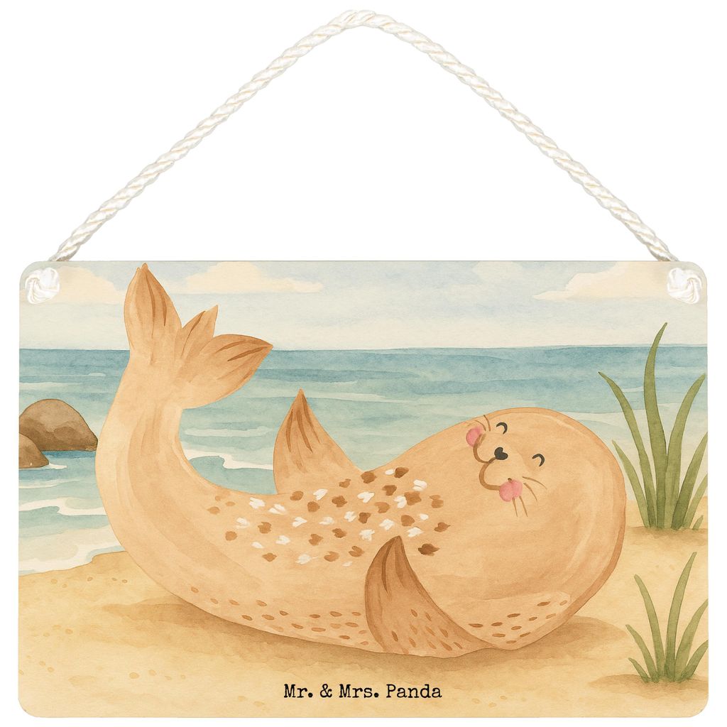 Mr. & Mrs. Panda Schild Robbe Liegen Design DIN A5 - Weiß - Geschenk, Strand, Lachen, Deko Wandbild, Dekoschild, Nordsee, wandtafel, Robben, Ostse...