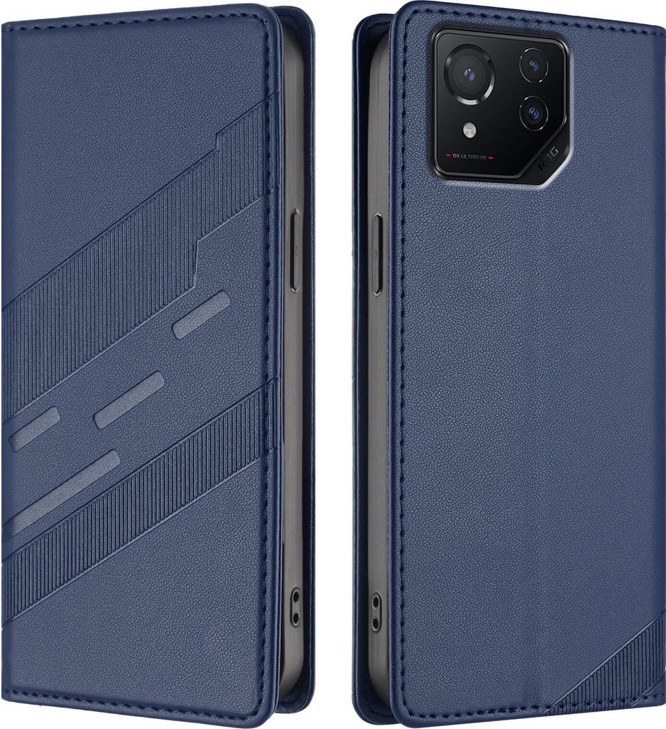 Hülle für Asus ROG Phone 8 Pro, Kunstleder Brieftaschen Handyhülle mit Kartenfach und Standfunktion Blau