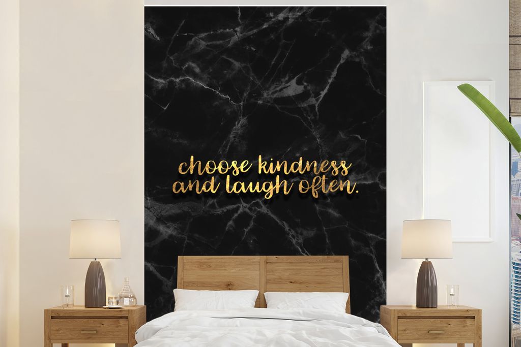 MuchoWow Fototapete für Wohnzimmer oder Schlafzimmer Wandtapete Vinyl Motivtapete Zitate - Sprichwörter - Gold - Marmor - 225x350 cm - Schlafzi...