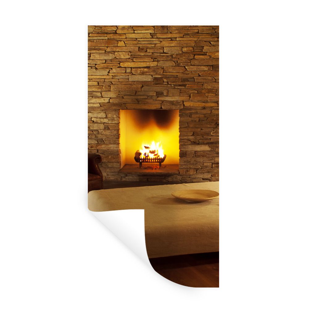 MuchoWow Wandtattoo Wandsticker Wandaufkleber Ein Kamin in einem modernen Wohnzimmer 40x80 cm Selbstklebend und Repositionierbar - Repositionierb...